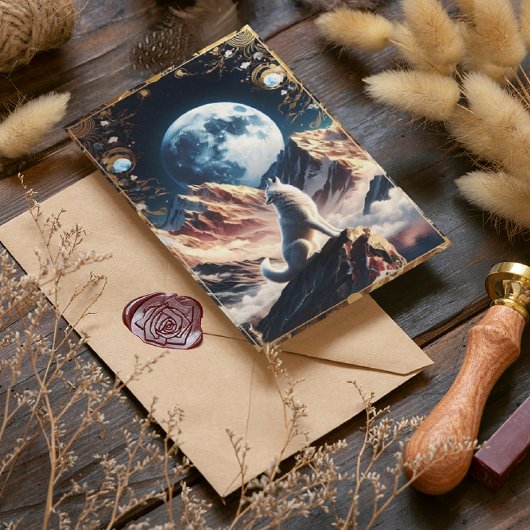 Carte Postale Loup hurlant sous les montagnes au clair de lune