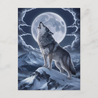 Carte Postale Loup majestueux au-dessus du pic neigeux