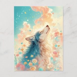 Carte Postale Loup majestueux dans un jardin fleuri ensoleillé