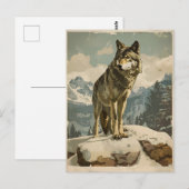 Carte Postale Loup majestueux sur Rocher de neige (Devant / Derrière)