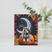 Carte Postale Loup mignon avec Crescent Moon nuit automne scen (Debout devant)