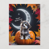 Carte Postale Loup mignon avec Crescent Moon nuit automne scen (Devant)