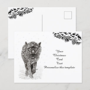 Carte Postale Loup noir en colère dans la neige, hiver sauvage