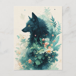 Carte Postale Loup Noir Mystique dans le Jardin Botanique Sarcel