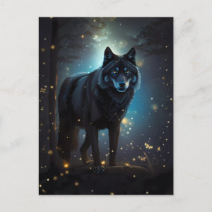 Carte Postale Loup noir sombre et mystérieux