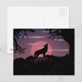Carte Postale loup pleine lune (Devant / Derrière)