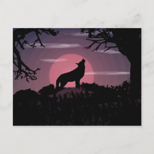 Carte Postale loup pleine lune