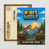 Carte Postale Loup, Rétro Pixel Art 8-Bit (Devant / Derrière)
