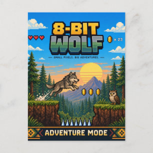 Carte Postale Loup, Rétro Pixel Art 8-Bit