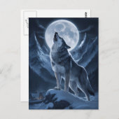 Carte Postale Loup solitaire domine le sommet enneigé (Devant / Derrière)