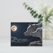 Carte Postale Loups blancs dans la Pleine lune (Debout devant)