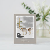 Carte Postale Loups en peinture sur neige - Art original de la f (Debout devant)