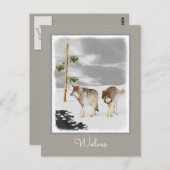 Carte Postale Loups en peinture sur neige - Art original de la f (Devant / Derrière)