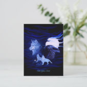 Carte Postale Loups et corbeau avec pleine lune (Debout devant)