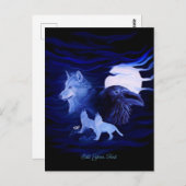 Carte Postale Loups et corbeau avec pleine lune (Devant / Derrière)