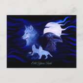 Carte Postale Loups et corbeau avec pleine lune (Devant)