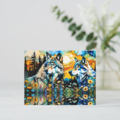 Carte Postale Loups gris et Fleurs sauvages (Debout devant)