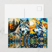 Carte Postale Loups gris et Fleurs sauvages (Devant / Derrière)