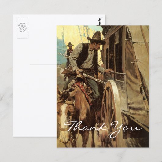 Carte Postale L'Outlaw Admirable par NC Wyeth, Cowboys Vintage (Devant / Derrière)