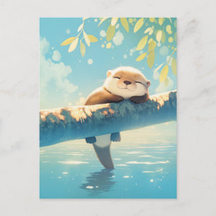 Carte Postale Loutre à l'aquarelle endormie sur une branche enso