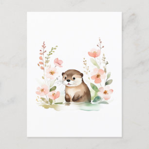 Carte Postale Loutre adorable avec des fleurs