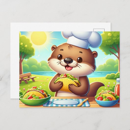 Carte Postale Loutre Adorable Avec Tacos (Devant / Derrière)