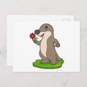 Carte Postale Loutre avec fleur (Devant / Derrière)