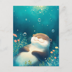 Carte Postale Loutre bienheureuse flottant dans une eau bleue rê