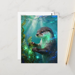 Carte Postale Loutre dans un jardin d'algues magiques