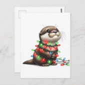 Carte Postale Loutre de Noël adorable enveloppée de lumières (Devant / Derrière)