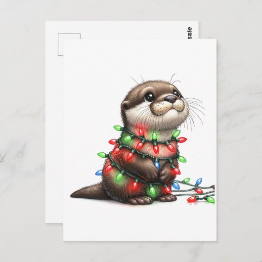 Carte Postale Loutre de Noël adorable enveloppée de lumières (Devant / Derrière)