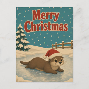 Carte Postale Loutre de Noël dans une cour gelée