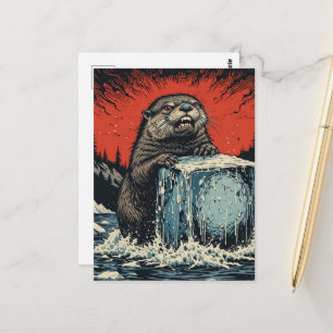 Carte Postale Loutre en colère surréaliste brisant la glace