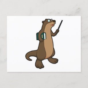 Carte Postale Loutre en tant que professeur avec livre et pointe