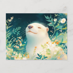 Carte Postale Loutre Florale de Prairie à l'Aquarelle Bienheureu