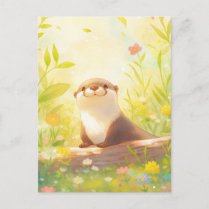 Carte Postale Loutre joyeuse dans une prairie ensoleillée au pri
