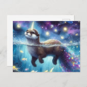 Carte Postale Loutre Licorne Aquarelle Adorable (Devant / Derrière)