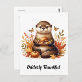 Carte Postale Loutre mignonne avec des plats de Thanksgiving et  (Devant / Derrière)