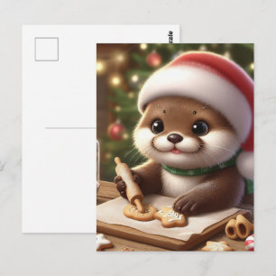 Carte Postale Loutre mignonne et drôle préparant des biscuits de