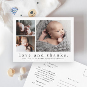 Carte Postale Love and Thanks Baby Photo Faire-part de naissance