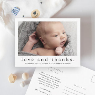 Carte Postale Love and Thanks Baby Photo Faire-part de naissance