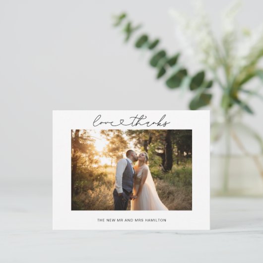 Carte Postale Love and Thanks Heart Script Mariage Photo (Debout devant)