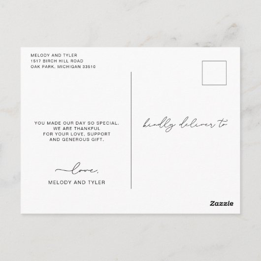 Carte Postale Love and Thanks Heart Script Mariage Photo (Dos)