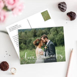 Carte Postale Love and Thanks Heart Script Mariage Photo