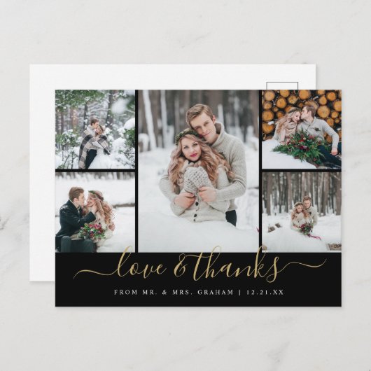 Carte Postale Love and Thanks Mariage Photo Collage (Devant / Derrière)