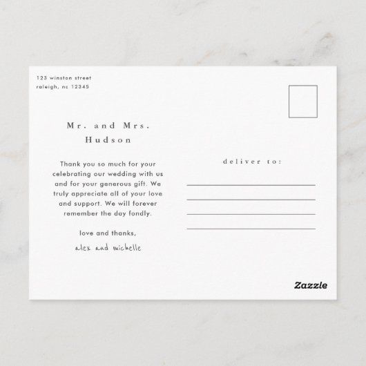 Carte Postale Love and Thanks Mariage Photo Merci (Dos)