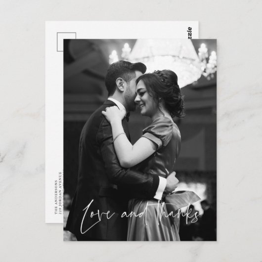 Carte Postale Love and Thanks Mariage Photo Merci Postcard (Devant / Derrière)