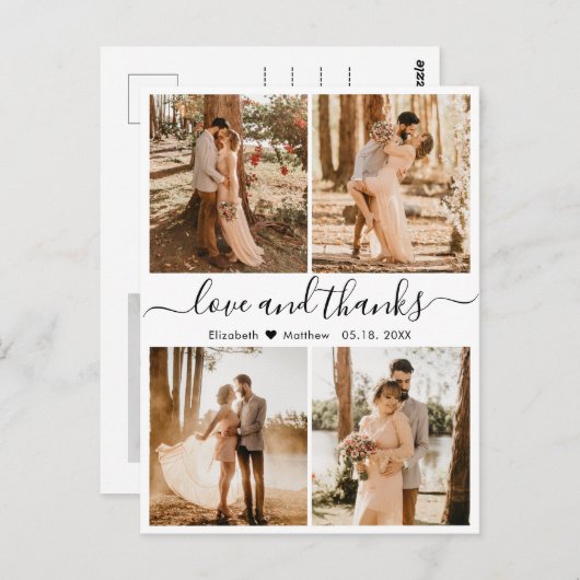 Carte Postale Love and Thanks Photo Collage Mariage Merci Po (Devant / Derrière)