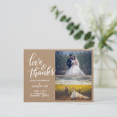 Carte Postale Love And Thanks Script Kraft Mariage de papier pho (Debout devant)