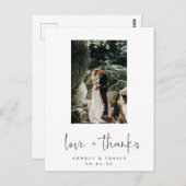 Carte Postale Love and Thanks Script Mariage Photo Merci (Devant / Derrière)